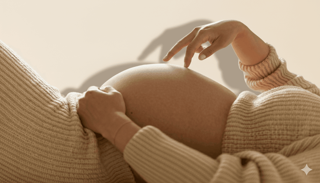 Expecting mother gently holding her belly